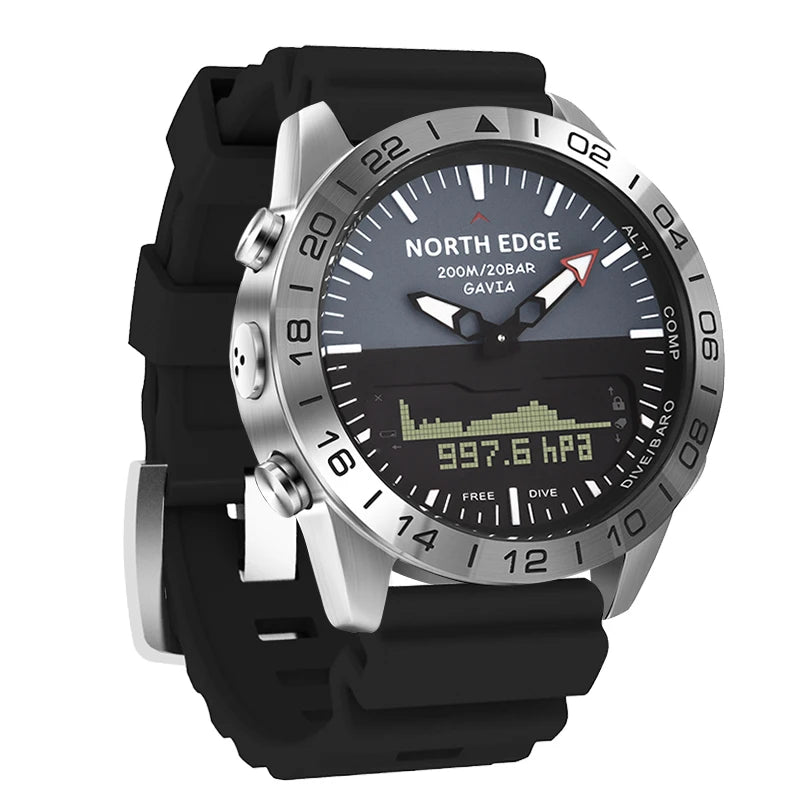 Stainless Steel Men's Quartz Watch Dive Sport Watches Waterproof 200M Analog Digital Watch Altimeter Barometer Compass NORTH EDGE