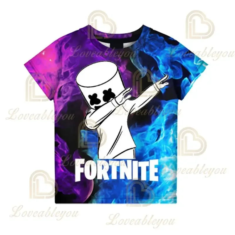 New Fortnite Summer T-Shirt Boys Cartoon Cute Tee Short Sleeve Shirt Men Women Children T-shirts Teenager Tee Streetwear Tops