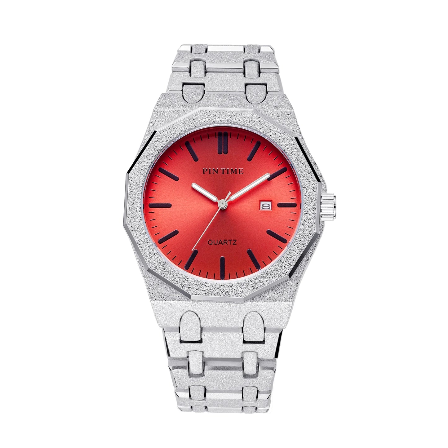 Octagon Wristwatch Glitter Textured Case Purple Dial Date Display Quartz Watch Unisex Stylish Trendy Casual Fashion Watch