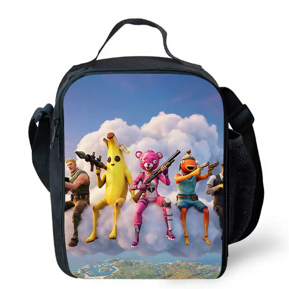 Lunch Bags for Children, Cartoon Fortnite School Picnic Bags for Girls and Boys, Kids Insulated Cooler Lunch Bags Portable Lightweight