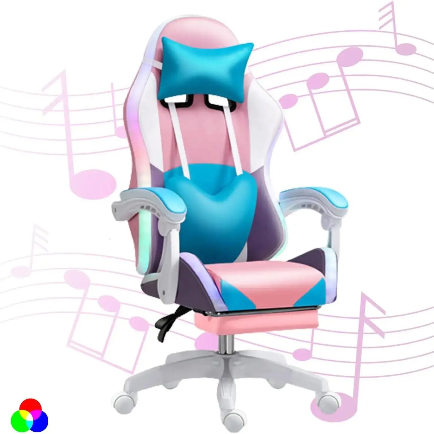 RGB LED Gaming Chair for Adults, Ergonomic Video Game Chair with Speakers, Lumbar Support Office Chair Reclining Computer Chair