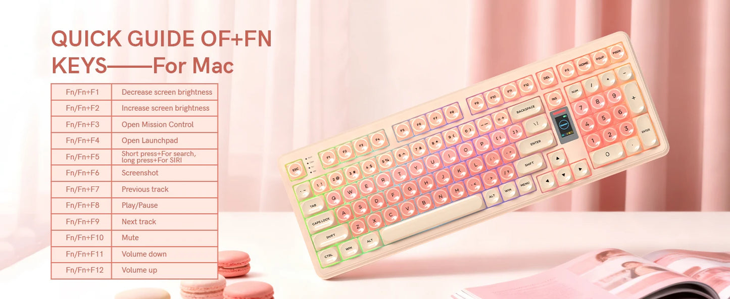 Womier Foundation WK98 Mechanical Keyboard With Display Pink Creamy 3 Mode Ergonomic Gasket Hot Swappable Gaming Keyboard