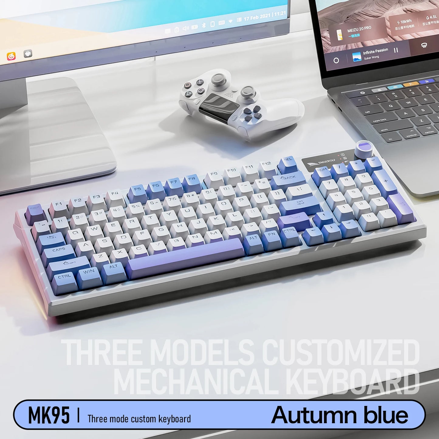 SMAILWOLF MK95 Bluetooth Wireless Korean Customized Mechanical Keyboard e-Sports 3 Modes Laptop Office Game Full Key Hot Swappable RGB Lighting Effects