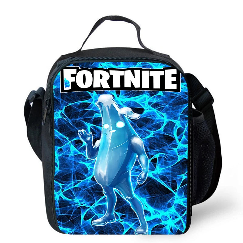Fortnite-Cartoon-Lunchbag, tragbare isolierte Lunchbag, wiederverwendbare Tasche zur Aufbewahrung von Lebensmitteln, geeignet für Kinder und Schüler.