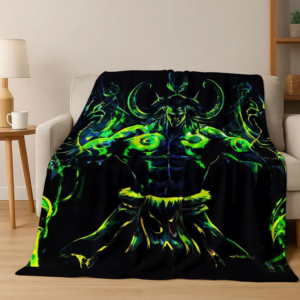 Coperta in flanella WOW World of Warcraft Arthas Demon Illidan Sylvanas, plaid morbido e confortevole per casa, camera da letto, letto, divano, copridivano, idea regalo