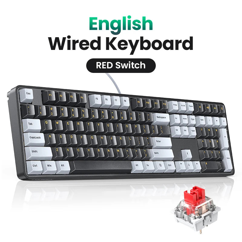 Tastiera meccanica UGREEN 108 tasti PBT, cablata, switch rossi, russo/coreano/EN, per desktop laptop Windows Mac OS Gaming