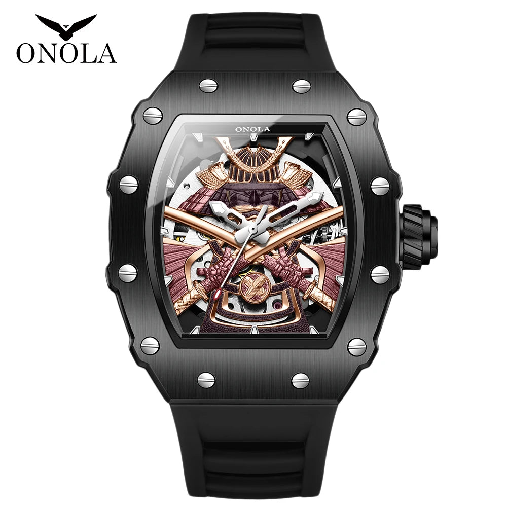 ONOLA Luxury Men's Automatic Mechanical Watch Waterproof Watch Luminous Barrel Shape Military Sports Wristwatch Men's Watch