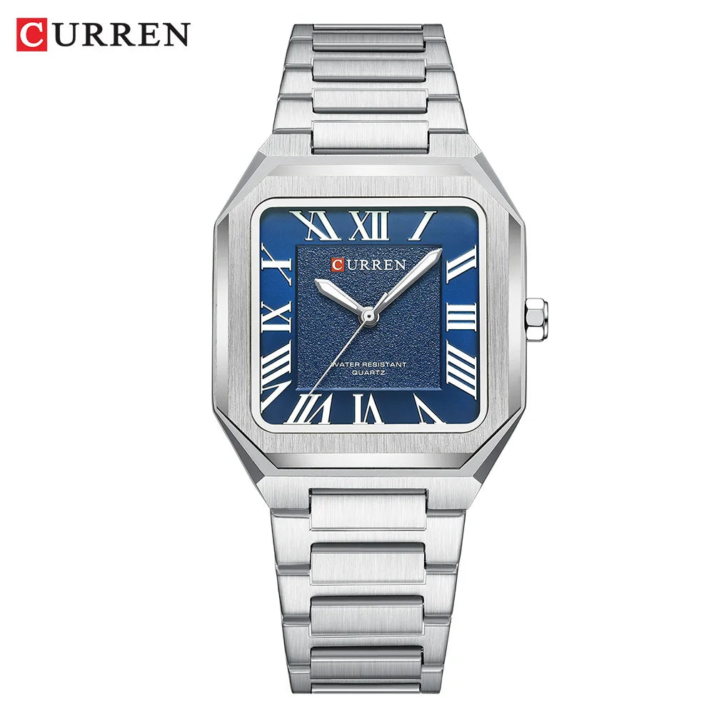 CURREN Vintage Square Design Dial with Roman Numeral Classic Business Dress Quartz Watch for Men with Luminous Hands 8482
