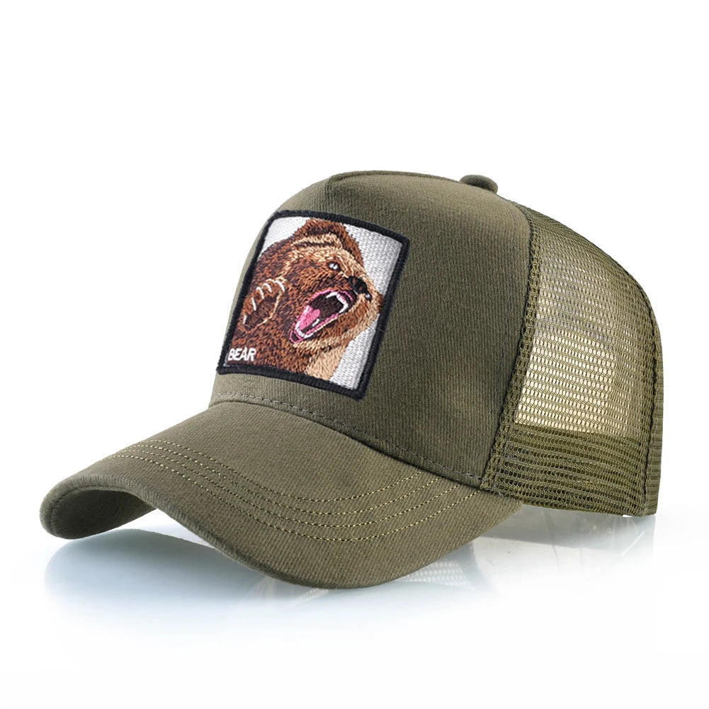 Four Seasons Snapback Baseball Cap Men Fashion Bear Embroidery Hip Hop Hat Women Outdoor Breathable Mesh Trucker Hat