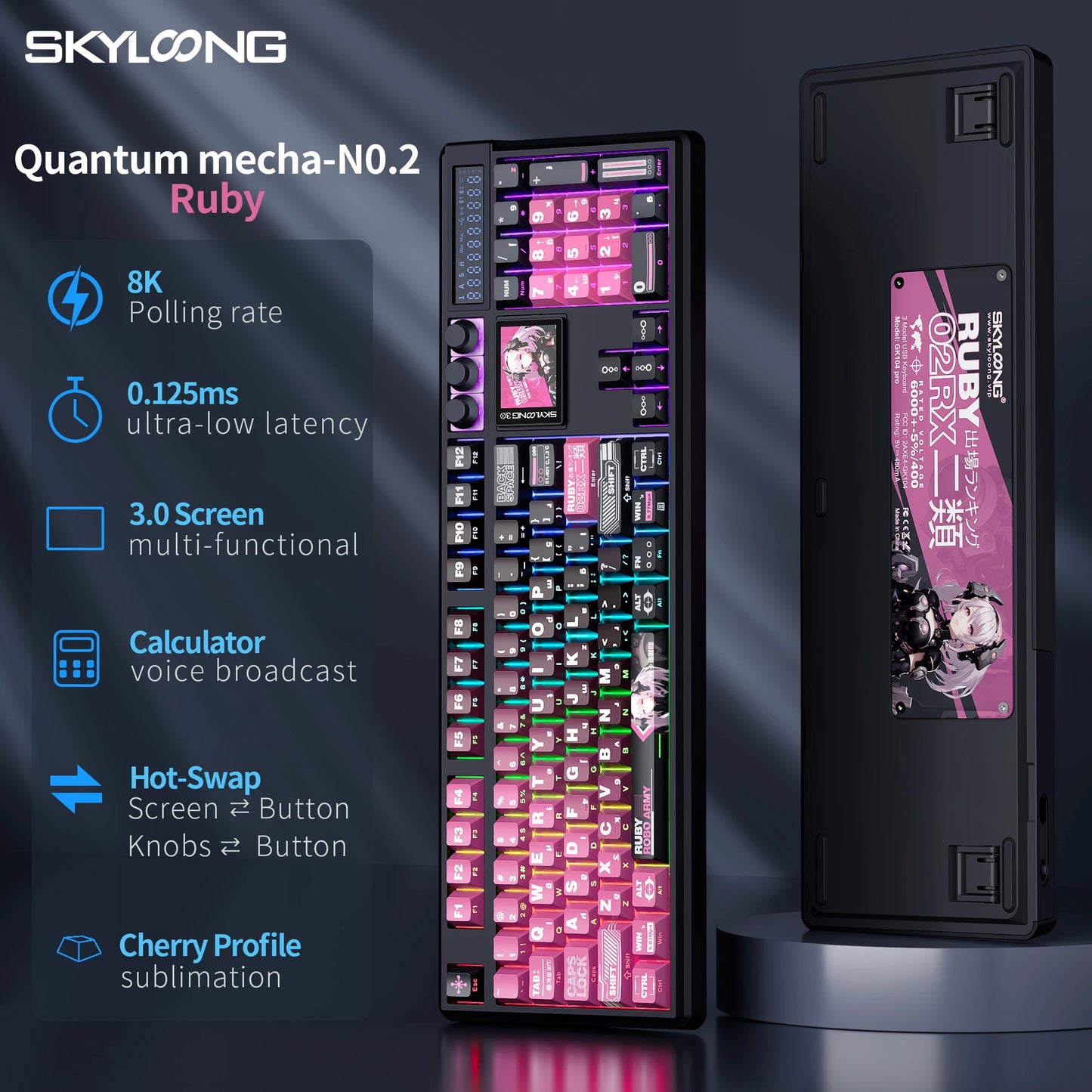 Teclado Mecânico Sem Fios SKYLOONG GK104 Pro 100% Personalizado com Switch Hot-Swap de Baixo Ruído para PC Gaming e Acessórios de Escritório