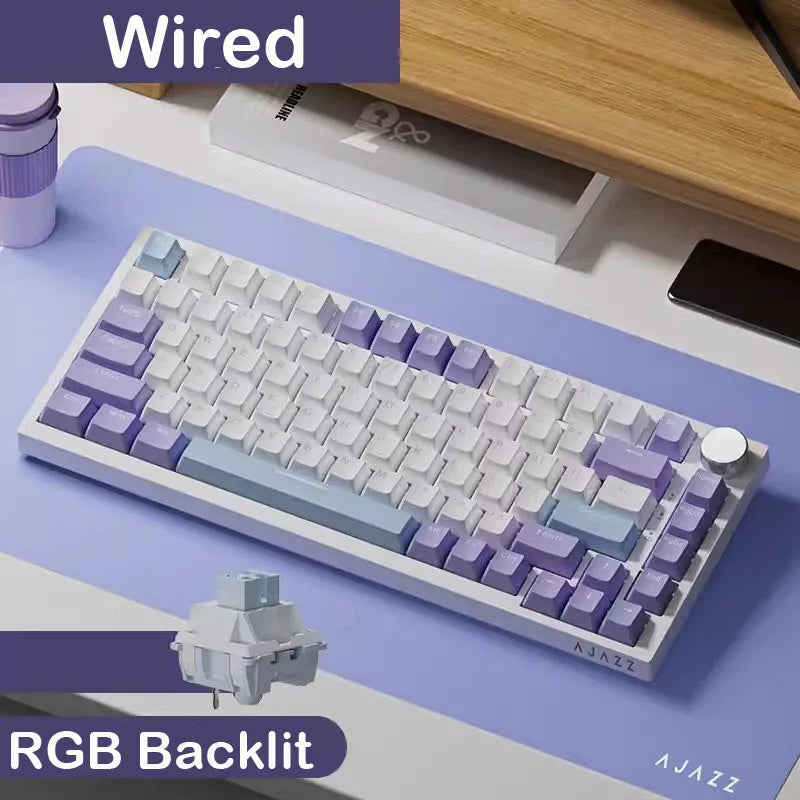 AJAZZ AK820 Mechanische Tastatur 70 % kompaktes Layout/RGB-Beleuchtung/Hot-Swap-fähige Switches, mit kabelgebundenem, kabellosem und Bluetooth-Betrieb