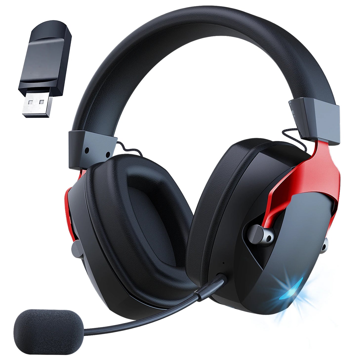 Auscultadores Gaming Sem Fios Acinaci 2.4GHz para PS5 PS4 PC Switch – Auscultadores Gaming Bluetooth com Microfone, Graves Profundos e Almofadas em Espuma Viscoelástica