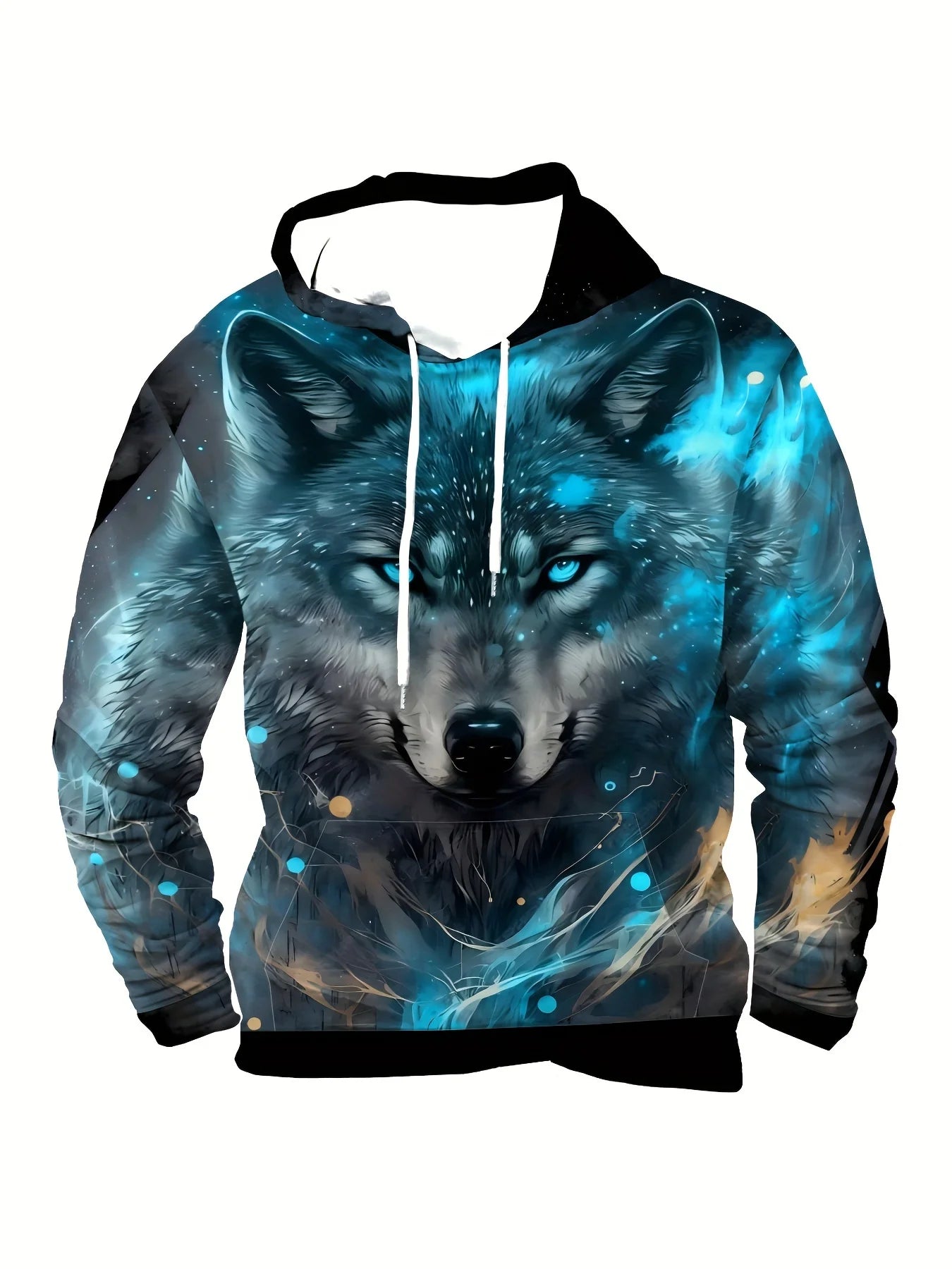 Herren-Outdoor-Hoodie mit 3D-Wolf-Grafik, Streetwear-Kapuzenpullover mit Fronttasche und Designer-Sweatshirt-Stil