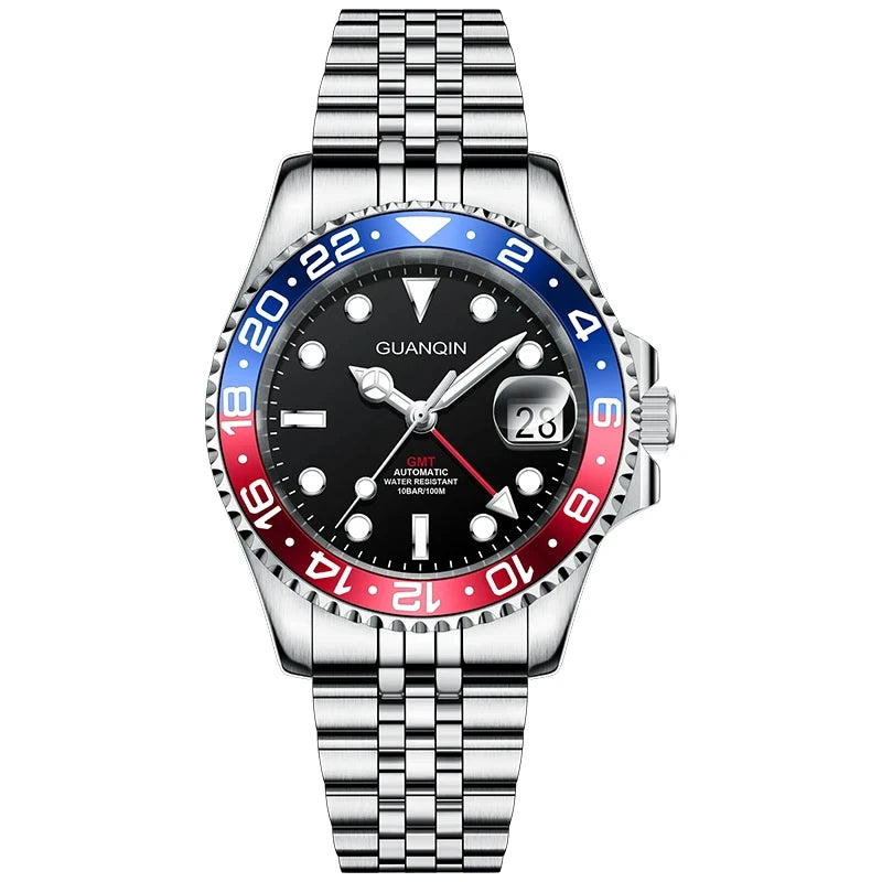 GUANQIN GMT Men's Watches 2025 New Automatic Watch Men NH34 Mechanical Wristwatch Sapphire Glass Stainless Steel Clock Left Hand