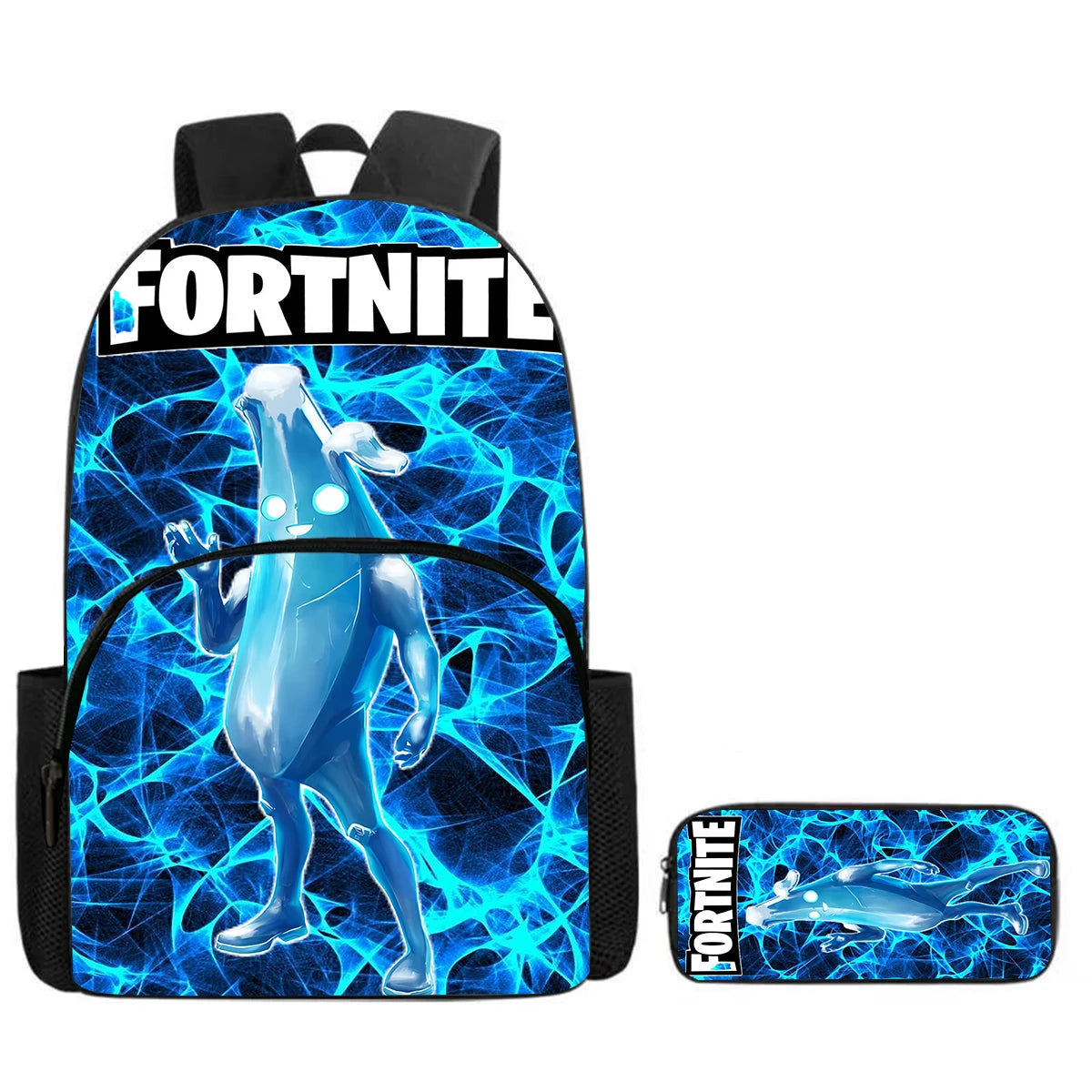 Mochila Fortnite Cartoon com Bolso Frontal e Estojo 2PCS - Conjunto Escolar para Meninos e Meninas dos 5 aos 8 Anos, Presente de Regresso às Aulas