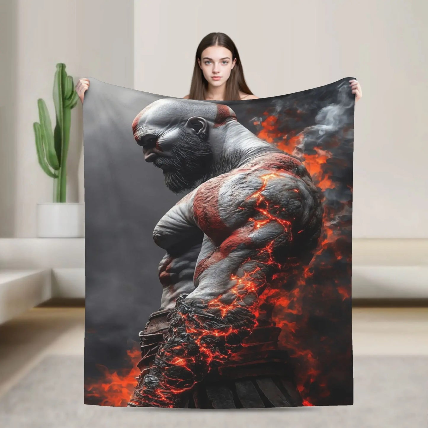 God of War Games Kratos Cartoon Blanket Warm Soft Pattern Plush Throw Blanket For Couch Chair Sofa Bed Bedspread Bed Cover