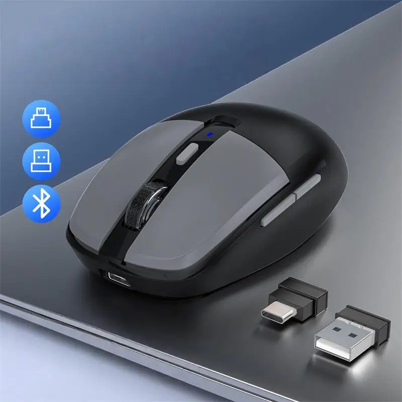 Tri-mode Mouse With Dual Receivers Type-C/USB 2.4G Bluetooth 5.1 Wireless Mouse RGB Charging Silent Mouse For Android IOS