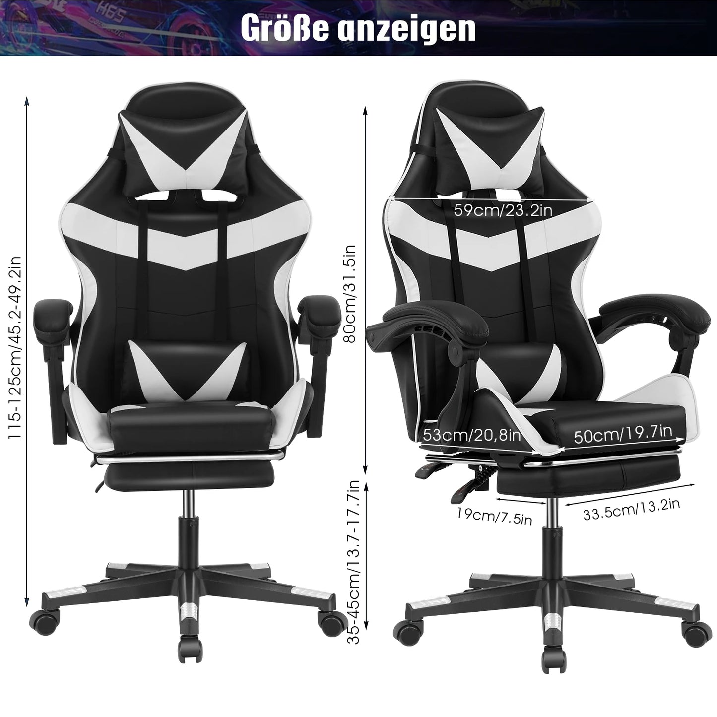 Ergonomic Gaming chair Racing Chef armchair Height Adjustable Office chair Computer chair with Armrests Headrests Up to 150KG