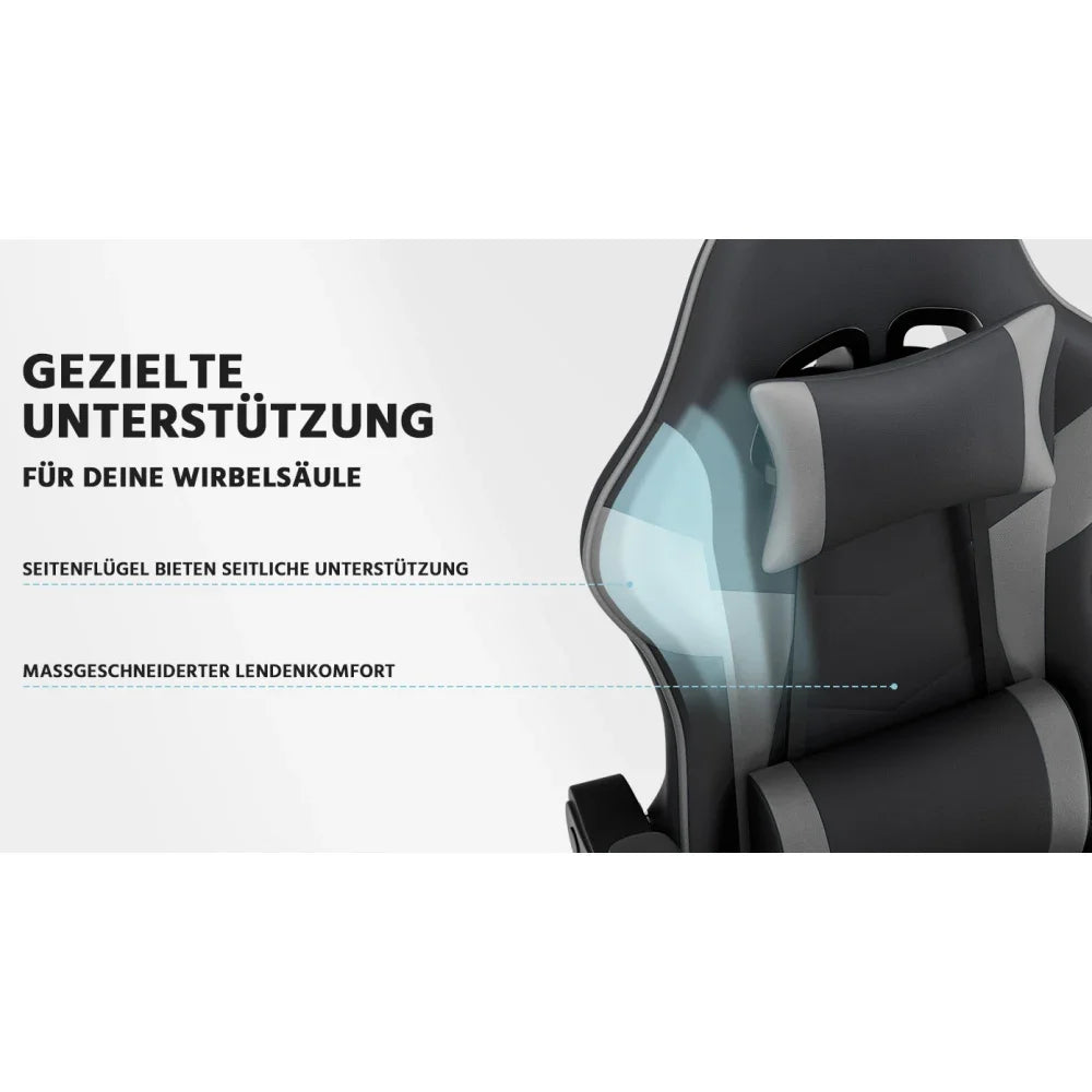 Ergonomic Gaming Chair with Lumbar Support, Breathable PU Leather Gaming Chair, Reclining Computer Gaming Chair with Footrest & Adjustable Height