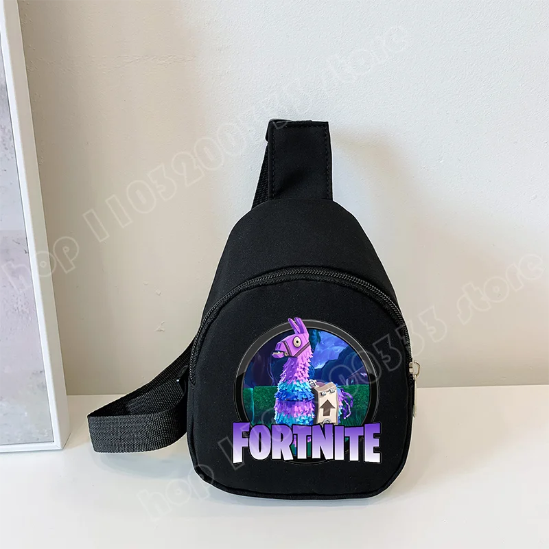 Fortnite Crossbody Bag Game Printed Kids Mini Chest Bag Classic Black Shoulder Bag Wallet Suitable for School Outdoor Activities