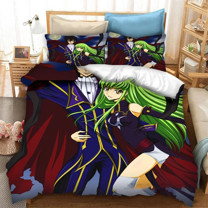 Moderna 3D tiskana anime Code Geass navlaka za poplun, 2/3-dijelni set posteljine, Double Twin Full Queen King, za odrasle i djecu, navlaka za prekrivač