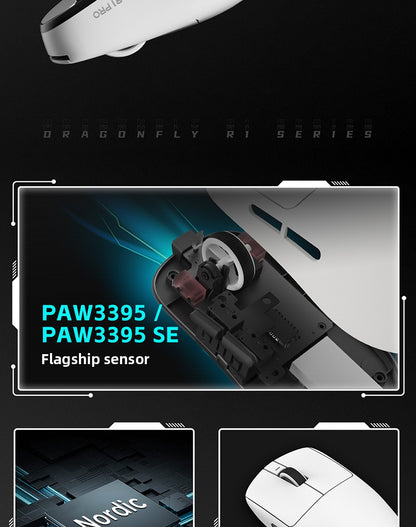 Mouse wireless ergonomico leggero VXE Dragonfly R1 con sensore PAW3395, mouse da gaming tri-mode a bassa latenza per PC, giocatori, ufficio e regalo