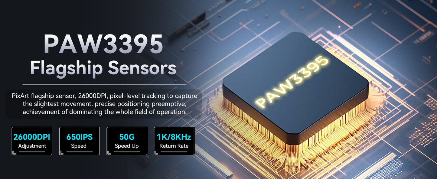 ATTACK SHARK X3 trådløs gamingmus PixArt PAW3395 49g SUPERLIGHT, BT/2.4G trådløs/kablet, 6 justerbare DPI op til 26000