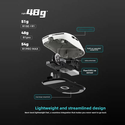 Mouse wireless ergonomico leggero VXE Dragonfly R1 con sensore PAW3395, mouse da gaming tri-mode a bassa latenza per PC, giocatori, ufficio e regalo
