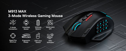Mouse gaming ottico wireless Redragon M913 MAX 26000 DPI MMO con 16 pulsanti programmabili