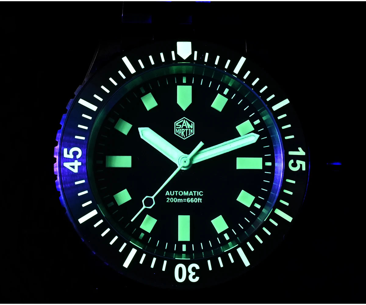 San Martin 1200HV Hardening Coating Men Diver Watch Full Luminous Dial Lumed Blocks ST2130 Automatic Mechanical Toolwatch SN0012