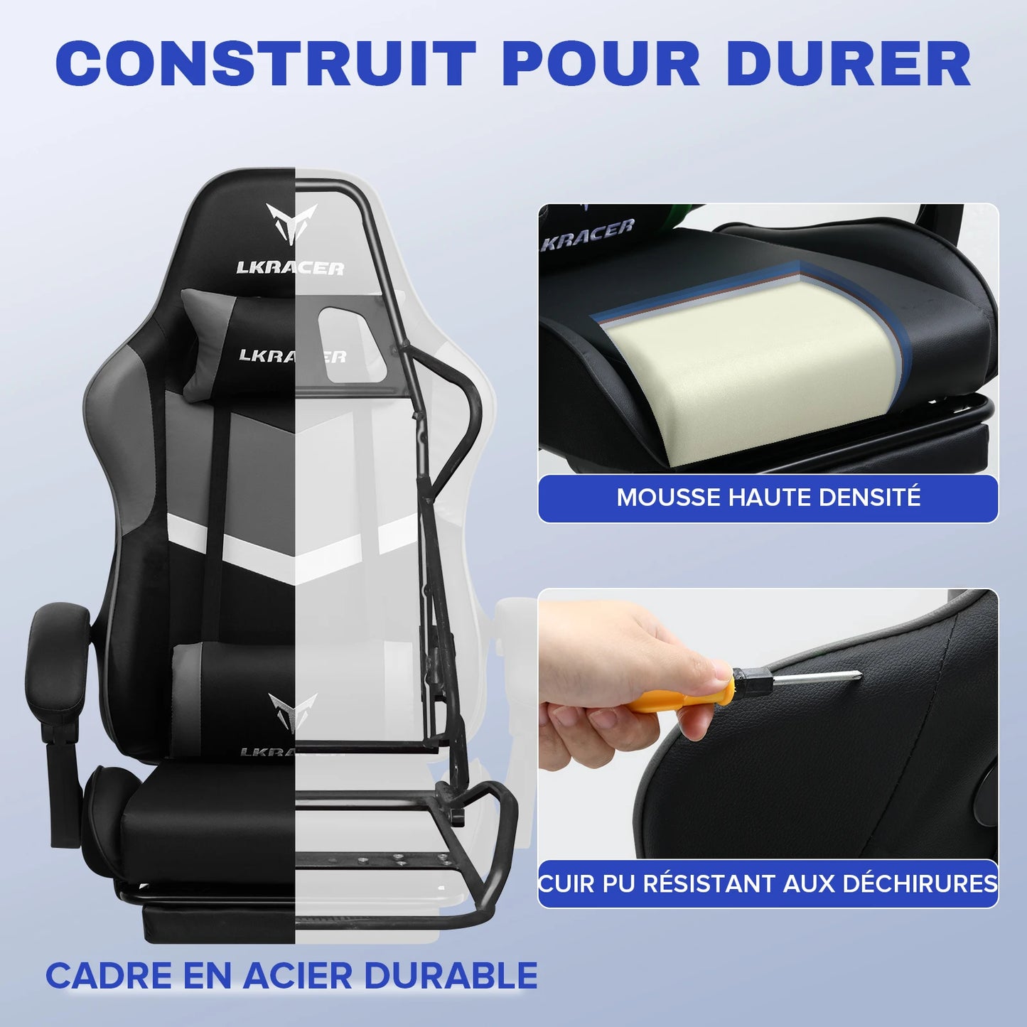 LUCK RACER Gaming chair with footrest Office Chair Ergonomic with Adjustable Loin Pillows, Pillow Gaming Chair