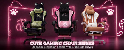 GTPLAYER Cute Gaming Chair with Velvet Fabric Ergonomic Office Chair Gamer Chair with Cat Ears 150kg Pink