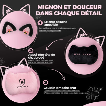 GTPLAYER Cute Gaming Chair with Velvet Fabric Ergonomic Office Chair Gamer Chair with Cat Ears 150kg Pink