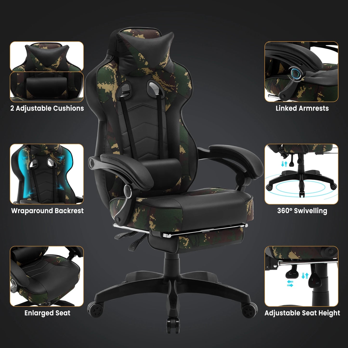 WOLTU Racing Gaming Chair Swivel Desk Office Computer Chair Sports Seat with Headrest Lumbar Cushion Footrest Gamer Chair