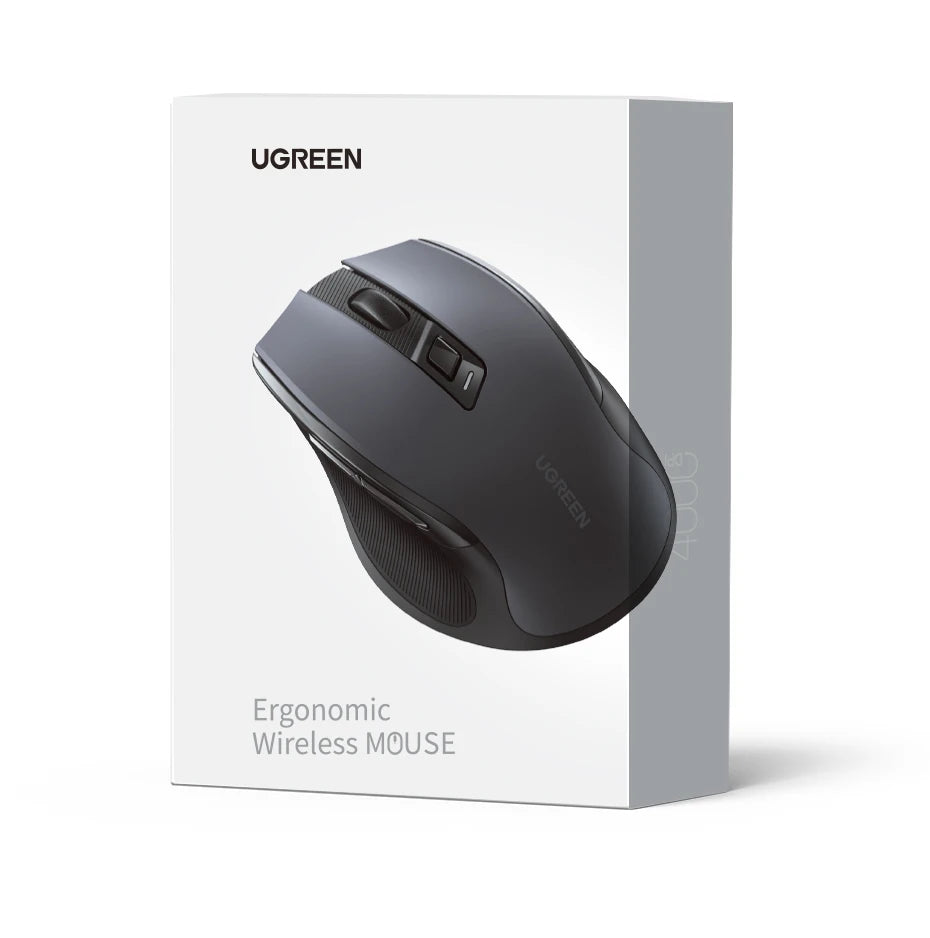 Rato sem fios UGREEN Bluetooth 5.0 ergonómico 4000DPI com 6 botões silenciosos para MacBook, tablet, portáteis, computador e PC, rato 2.4G