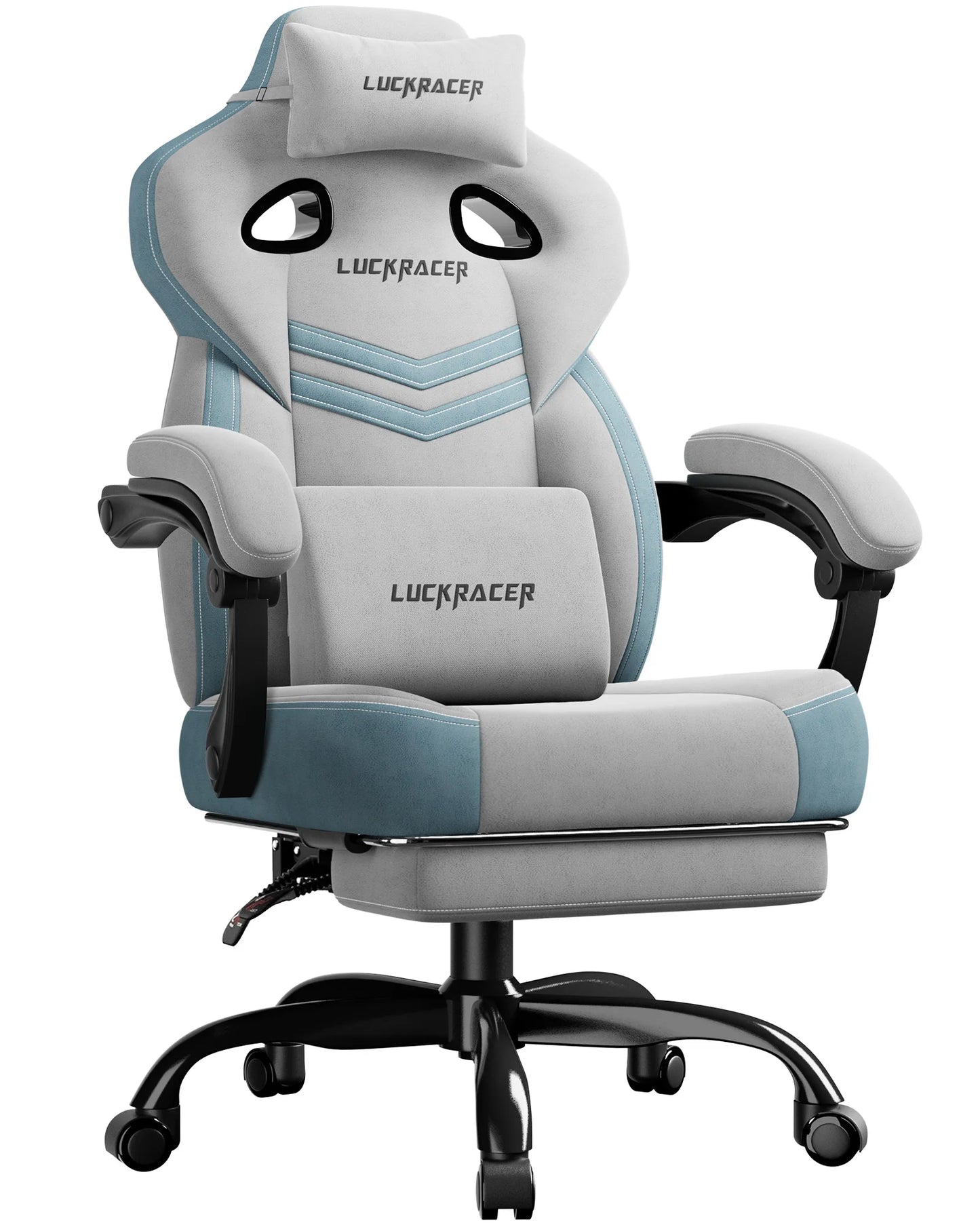 LUCK RACER Gaming chair, Connected Armrests Office Chair, Memory Foam Cushion, 90-155 ° Incline Angle and Footrest