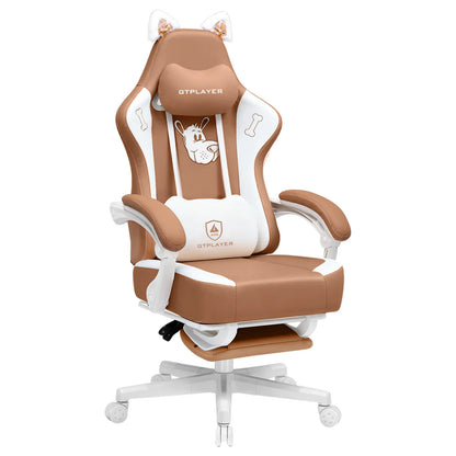 GTPLAYER Cute Gaming Chair with Velvet Fabric Ergonomic Office Chair Gamer Chair with Cat Ears 150kg Pink
