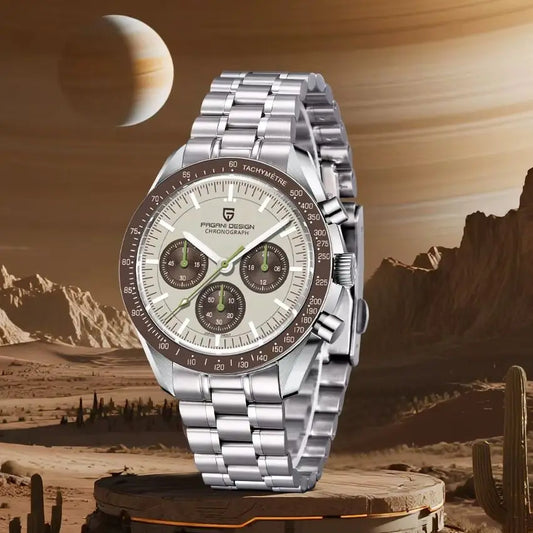 PAGANI DESIGN Planetary Series Saturn Light Tan Quartz Watch Men Speed Chronograph AR Sapphire crystal Wristwatch Men 2026 New