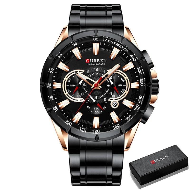 Montre pour homme CURREN – Montre-bracelet de luxe en acier inoxydable, style business, chronographe, modèle militaire à quartz