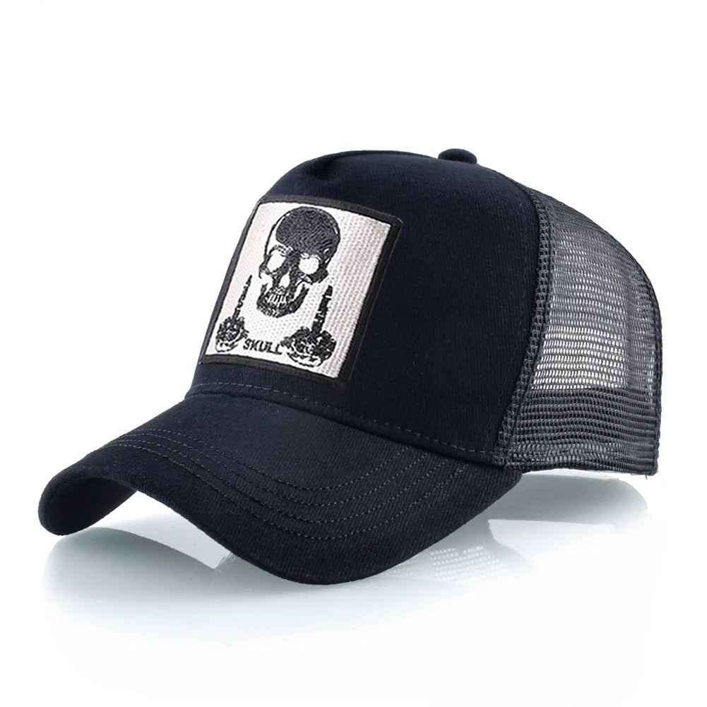 Men's Baseball Cap With Embroidery Skull Patch Snapback Hip Hop Trucker Cap Women Four Season Outdoor Breathable Visor Bone Hats