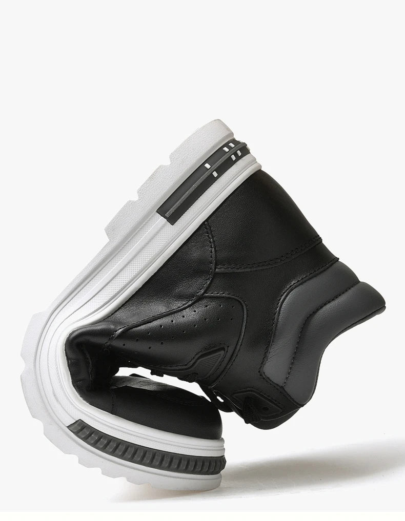 FUQIAO New High Top Elevator Shoes Casual Men Sneakers Heightening Height Increase 8cm Cow Split Leather Leisure Designer Shoes