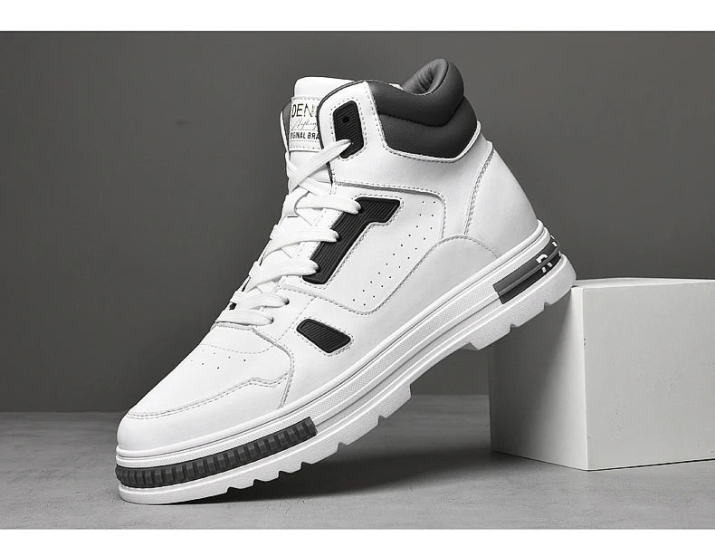 FUQIAO New High Top Elevator Shoes Casual Men Sneakers Heightening Height Increase 8cm Cow Split Leather Leisure Designer Shoes