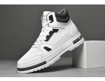 FUQIAO New High Top Elevator Shoes Casual Men Sneakers Heightening Height Increase 8cm Cow Split Leather Leisure Designer Shoes