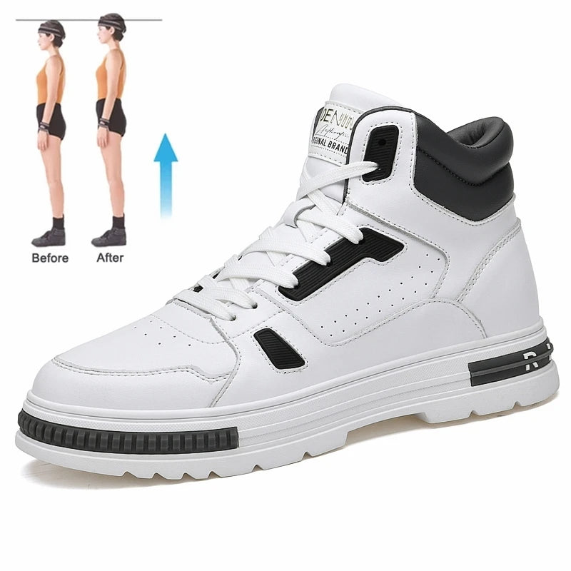 FUQIAO New High Top Elevator Shoes Casual Men Sneakers Heightening Height Increase 8cm Cow Split Leather Leisure Designer Shoes