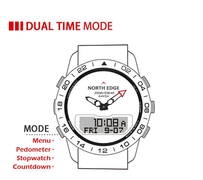Stainless Steel Men's Quartz Watch Dive Sport Watches Waterproof 200M Analog Digital Watch Altimeter Barometer Compass NORTH EDGE