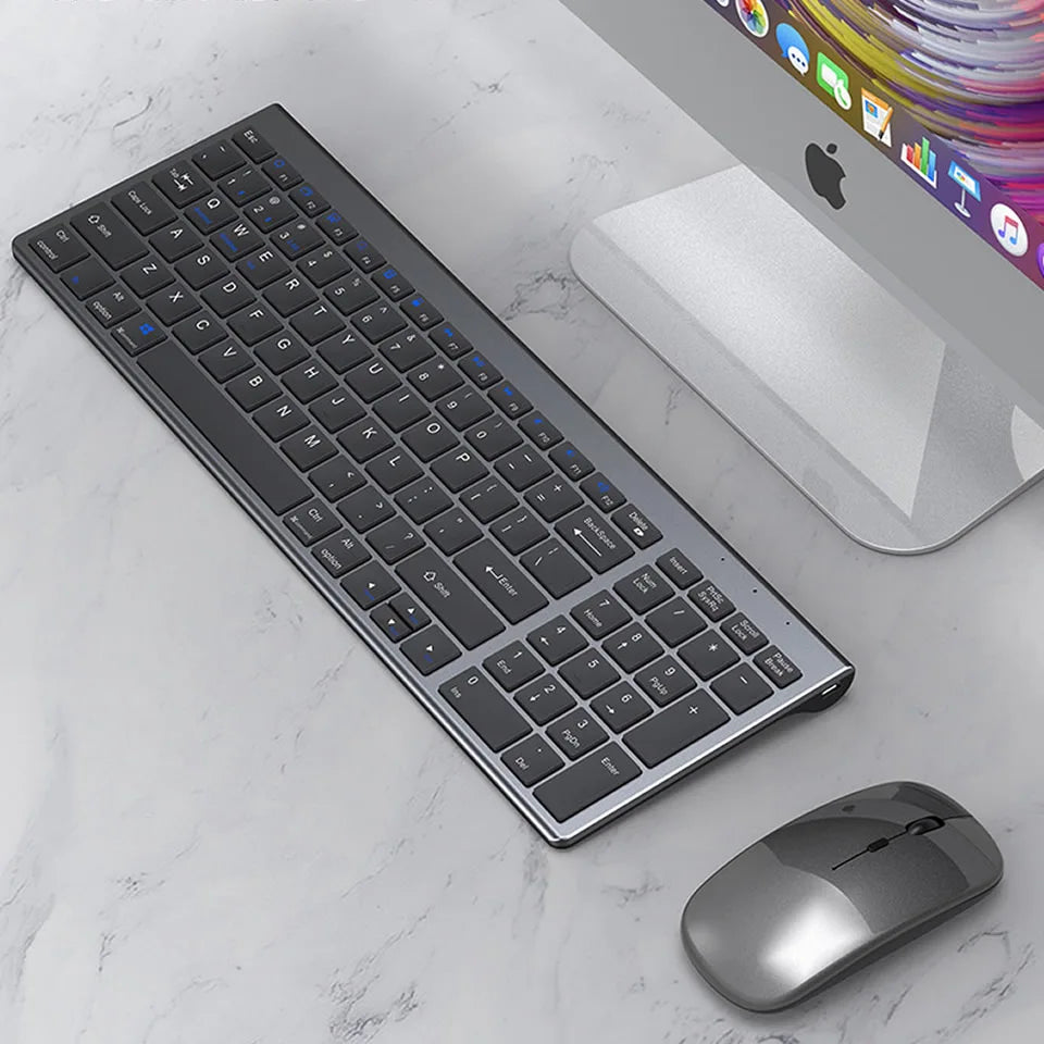 Combo tastiera e mouse wireless Bluetooth 5.0 2.4G - Set mini multimediale per laptop, PC, TV, iPad, Macbook e Android