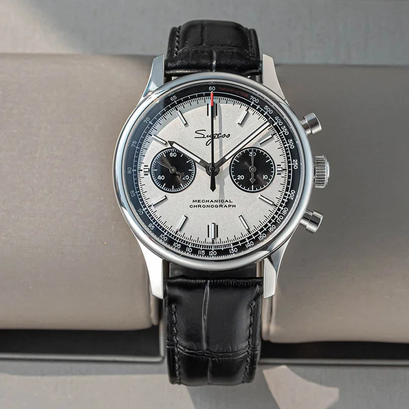 40mm Men's Army Watch 1963 Pilot Mechanical Sugess Panda Wristwatch Sapphire Air Force Watch Chronograph Official ST1901 Movement