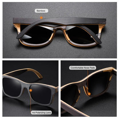 GM 100% Natural Skateboard  Wooden Sunglasses Handmade Polarized Mirror Coating Lenses Eyewear Wood Sunglasses