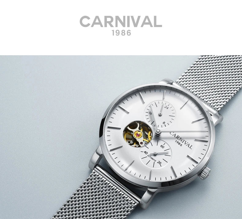 Relógio mecânico para homem Carnival – Relógio de pulso automático de luxo com vidro de safira