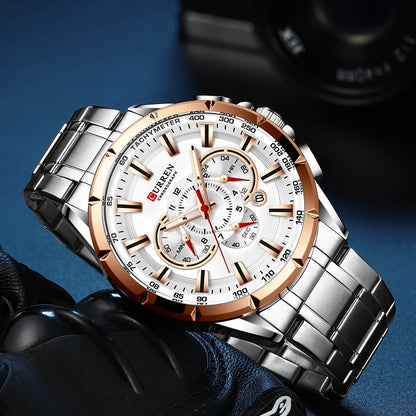 Montre pour homme CURREN – Montre-bracelet de luxe en acier inoxydable, style business, chronographe, modèle militaire à quartz